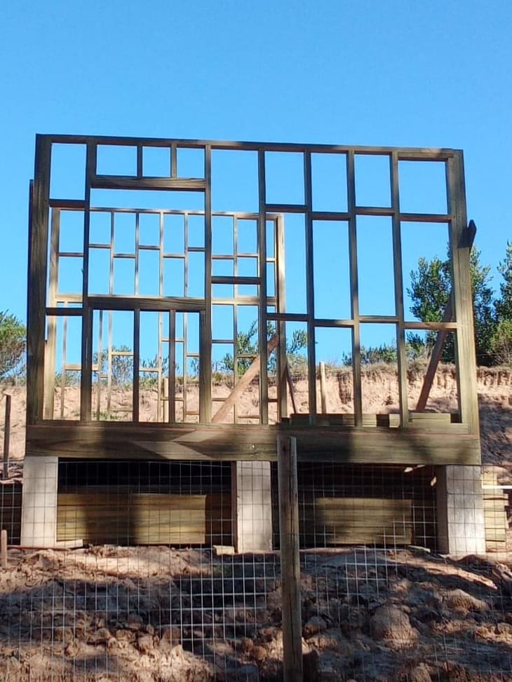 Treated pine frame on site, before the cladding goes on